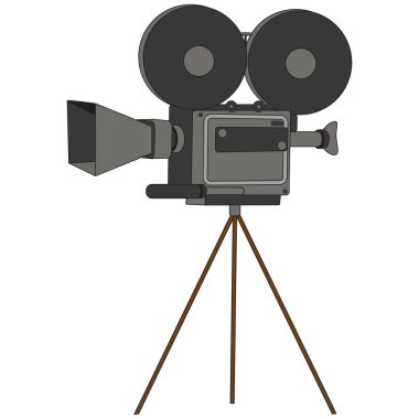 Basit ve temiz tasarım ile klasik bir kamera illüstrasyonu. Eski film kaydedicisi bir tripod ve ekipmanla sunuluyor.