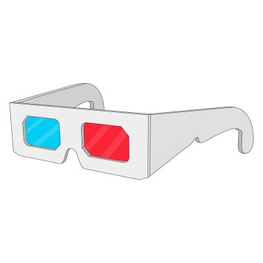 Bir kırmızı lens ve bir mavi mercekli üç boyutlu anaglyph düz tasarım çizimi.