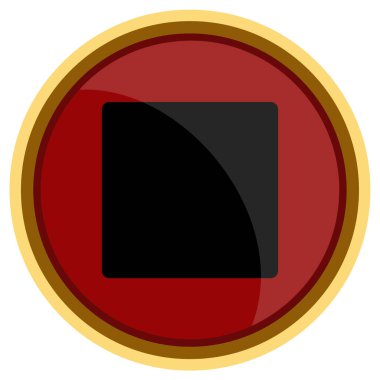 Kırmızı ve altın çemberin ortasında siyah kare şeklinde parlak bir simge.