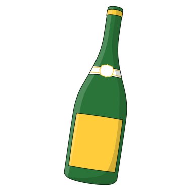 İçinde boş etiket olan şampanya şişesinin karikatür tarzı çizimi.