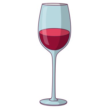 Kırmızı şarapla dolu bir bardağın resmi, alkol tüketimi ya da kutlama etkinlikleri için bir içeceği temsil ediyor.