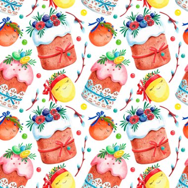 Kusursuz desen. El çizimi suluboya Paskalya seti.