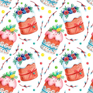 Kusursuz desen. El çizimi suluboya Paskalya seti.