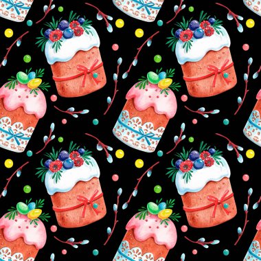 Kusursuz desen. El çizimi suluboya Paskalya seti.