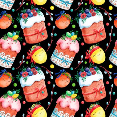 Kusursuz desen. El çizimi suluboya Paskalya seti.