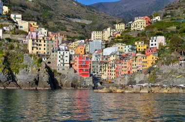 Riomaggiore from water, Cinque Terre, Italy clipart