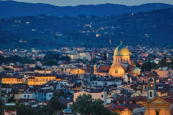 Florence Toscane Nacht Landschap Met Stadsverlichting Renaissance Architectuur Italië — Stockfoto