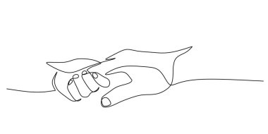 Ebeveyn ve bebek elleri sürekli çizgi çiziyor. Minimalist tarzda çizilmiş küçük bir çocuğun eli, bir ebeveynin parmağını tutuyor. Aşkın, güvenin ve aile bağının sembolü.