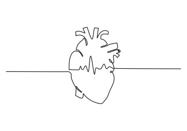 Kalp atışı ritmi olan sürekli bir kalp çizgisi. Sağlık, tıbbi bakım ve kardiyovasküler canlılığın sembolü. Düzenlenebilir felçli minimalist vektör çizimi.