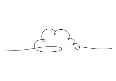 Kümülüs bulutunun minimalist bir çizimi. Hava, gökyüzü ya da doğa kavramları için basit kesintisiz çizgi sanatı. Vektör illüstrasyonu beyaz arkaplanda izole edildi.