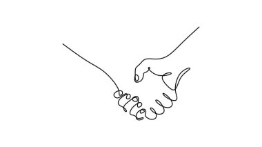 Aralıksız Tek Çizgili El sıkışma. İş Anlaşması Ortaklık Konsepti. Minimalist Soyut İşbirliği Çizimi. Vektör İllüstrasyonu.