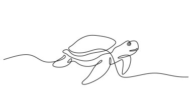 Kaplumbağa su yaban hayatı için minimalist bir logo çizerek yüzüyor. Beyaz arkaplanda izole vektör illüstrasyonu.