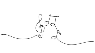 Soyut müzik ve melodi konsepti. Ses, şarkı ve kompozisyon için basit ve modern bir sembol olan bir tuş notasının sürekli bir satır çizimi.