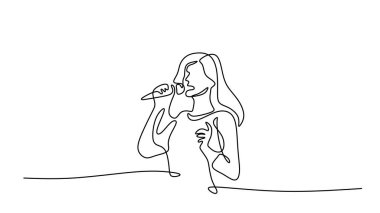 Kadın vokalistin minimalist bir çizgisi, müzisyen performansını ve sanatsal ifadesini temsil eden soyut bir tasarım..