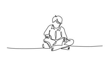 Kitap okuyan bir çocuğun bir satırı. Uluslararası Edebiyat Günü için çocukluk eğitiminin bir sembolü..