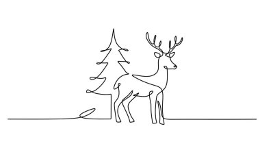 Bir çizim ormanda bir geyik geyiği gösteriyor. Yılbaşı ve yeni yılın sembolü..