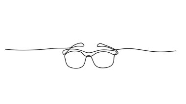 Şık Gözlüklü veya Güneş Gözlüklü Tek Çizgili Çizim. Minimalist Moda Aksesuarı, Vizyon ve Göz Sağlığı Simgesi Konsepti. Vektör İllüstrasyonu beyaz arkaplanda izole edildi.