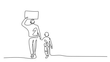 Baba ve çocuk sürekli bavulla yürüyorlar. Aile yolculuğu ve tatil turizmi konsepti vektör illüstrasyonu.