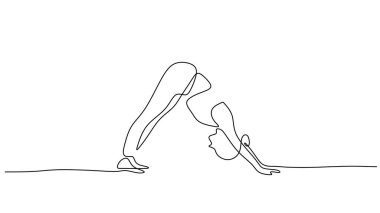 Aktif ve sağlıklı yaşam tarzı konsept vektör çizimi. Yoga yapan bir kadın sürekli çizim yapıyor..