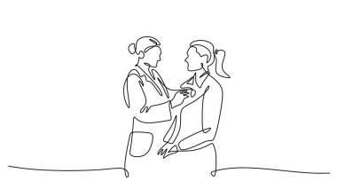 Doktor steteskop sürekli çizim yapan hastayı kontrol ediyor. Profesyonel sağlık hizmetleri ve tıbbi danışma vektörü çizimi.