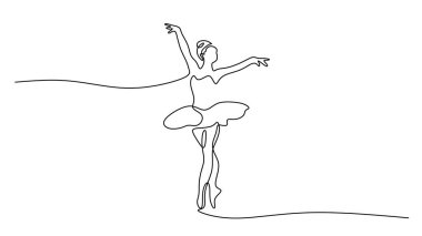 Hareket halindeki güzel balerin sürekli çizgi çiziyor. Bale vektörü çiziminin zarafet ve performans sanatı.