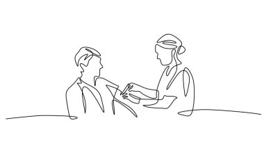 Hemşire eli aşıyı sürekli tek bir çizgi çizerek yapıyor. Sağlık ve bağışıklık kliniği terapi vektör çizimi.