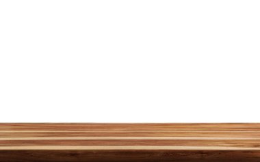 Beyaz arka planda basit bir kahverengi ahşap tezgah masası.