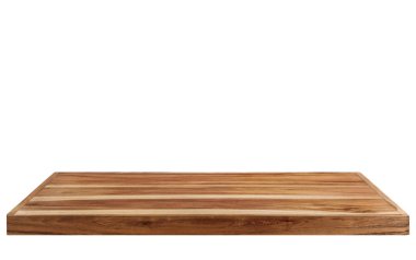 Beyaz arka planda kahverengi ahşap bir masa. Ürün reklamlarında kullanılacak..