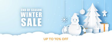 Kış Satışı Sancak Arkaplanı. İnternetten Mutlu Noeller. 3B Kağıt Sanatı ve Sanatı. 