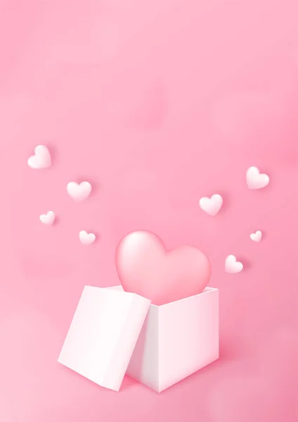 Подарункова Коробка Серцем Літає Рожевому Фоні Дизайн Концепції Любові Щасливого — стоковий вектор
