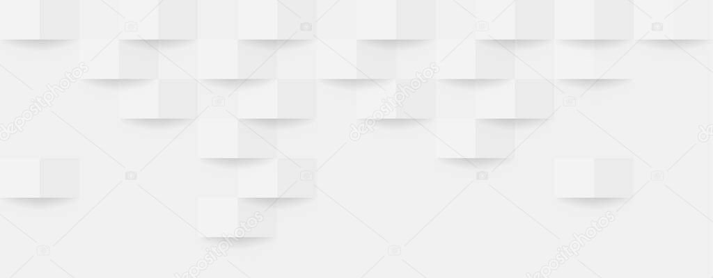 Abstract 3d modern square banner background. White and grey geometric pattern texture. Vector art illustration 