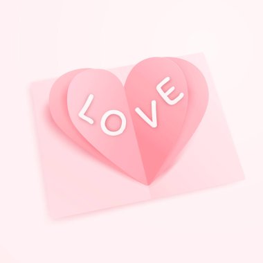 3 boyutlu origami pembe kalp kâğıdı sanatı ve tebrik kartı geçmişi. Sevgililer Günü için aşk konsepti. Banner şablonu. vektör sanat illüstrasyonu.