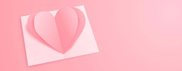 Origami Rosa Herz Papierkunst Mit Grußkarte Hintergrund Liebeskonzept Zum Valentinstag — Stockvektor