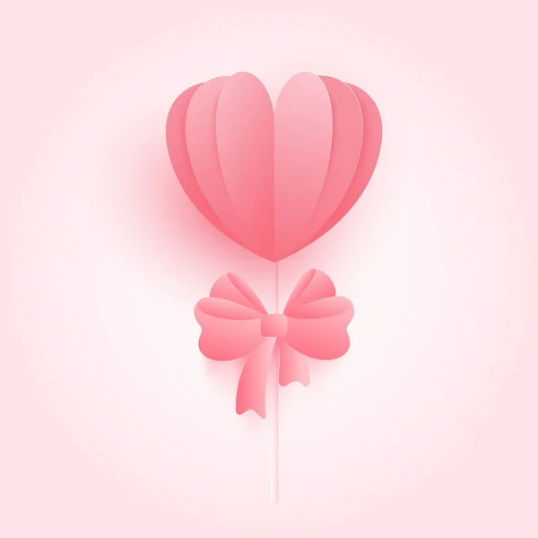 Corazón Origami Con Cinta Rosa Fondo Lazo Concepto Amor Para — Vector de stock