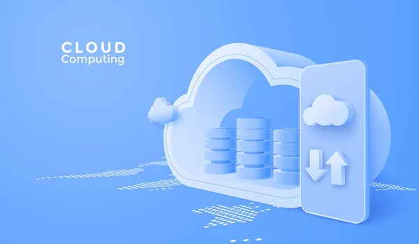 Cloud Computação Upload Download Dados Line Serviço Com Celular Antecedentes — Vetor de Stock