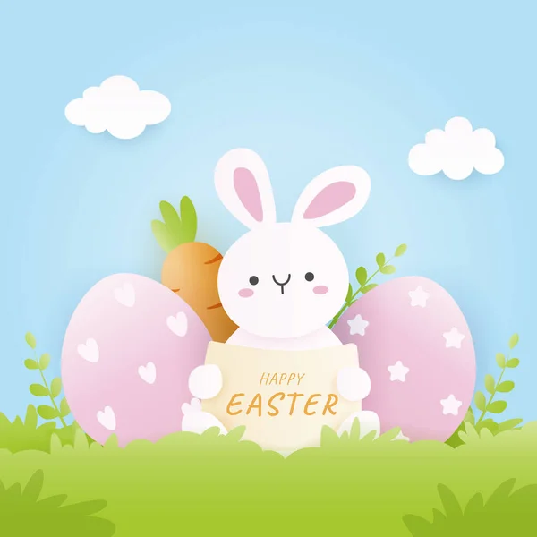Buona Pasqua Con Uova Sfondo Coniglio Illustrazione Artistica Vettoriale — Vettoriale Stock