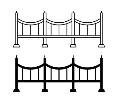 Beyaz Arkaplanda Simge 'yi temsil eden Askıya Al Köprüsü Silueti veya şehir altyapısı ve ulaşım için ana vektör simgesi.