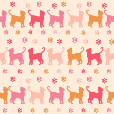 Pembe kedi ve izlemeler siluet seamless modeli