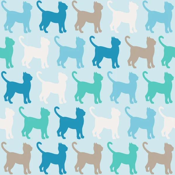 Gatos azules silueta patrón sin costura — Vector de stock