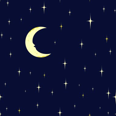 Dikişsiz desen yıldızlı gece gökyüzü ve ay.