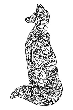 Soyut doodle anahat fox illüstrasyon.
