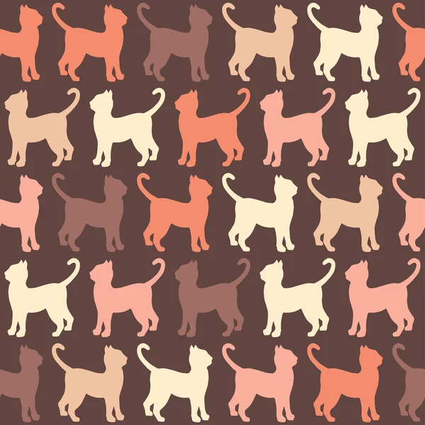 Yellow and red, orange  silhouette cats seamless pattern. — Stock Vector