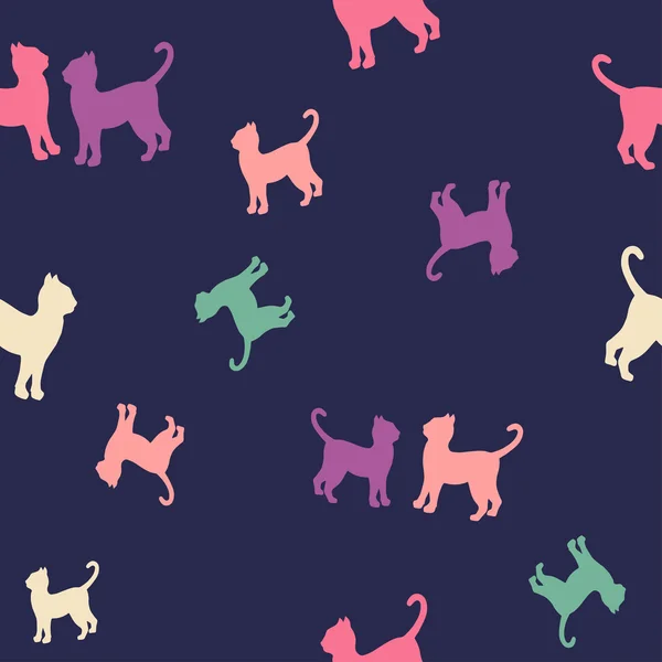 Gatos coloridos silueta patrón sin costura — Vector de stock