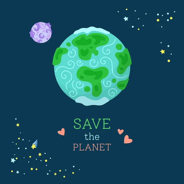 Planeta Tierra ilustración de dibujos animados salvar el planeta — Vector de stock