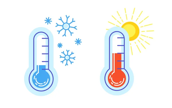 Thermomètre icône chaud et froid soleil chaud flocons de neige — Image vectorielle