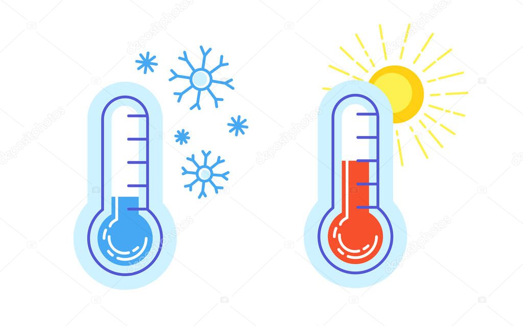 Hot and cold icon thermometer warm sun snowflake