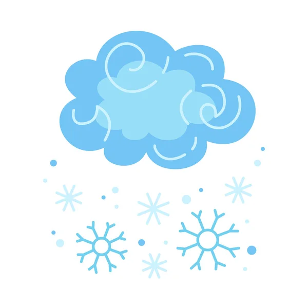Hiver nuage neige flocons de neige style dessin animé blizzard — Image vectorielle