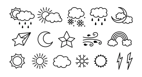 Signe météorologique set météorologie prévision ligne icône — Image vectorielle