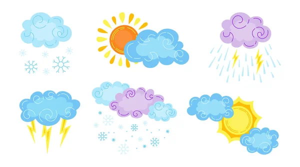 Météo cartoon set nuageux nuageux neige nuage de soleil — Image vectorielle