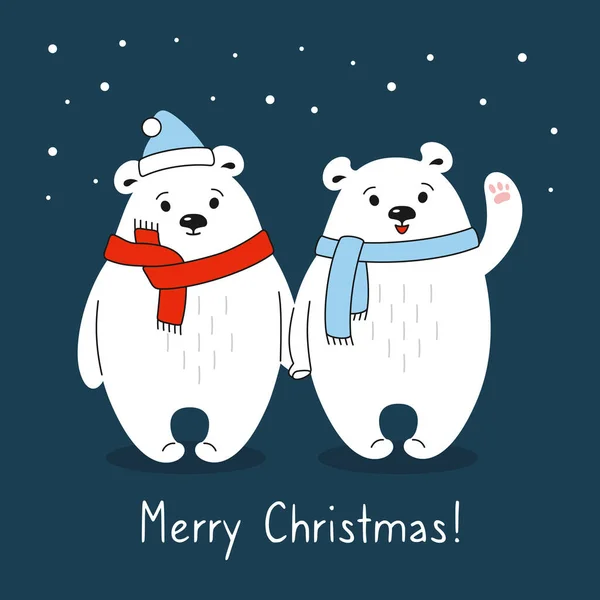 带围巾圣诞卡的卡通北极熊 — 图库矢量图片